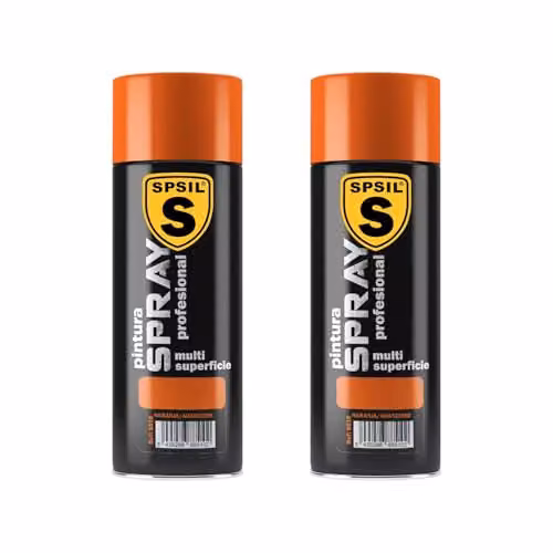 Pack de 2 unidades de Pintura Spray Profesional SPSIL Brillante Naranja de 400 ml para Metal, Madera y Plástico con Secado Rápido