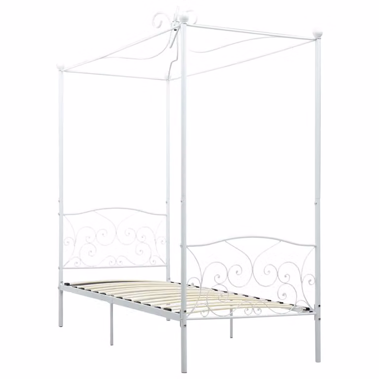 Estructura de cama con dosel vidaXL de metal en color blanco, An/P: 100 x 200 cm