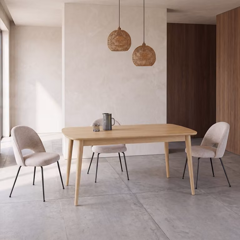 Mesa de comedor extensible de estilo escandinavo Maisons du Monde en madera de roble y fresno color marrón