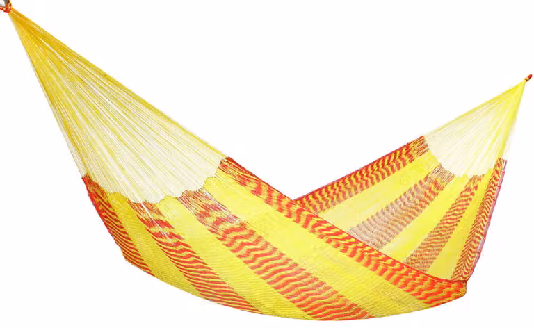 Hamaca tradicional mexicana XL Hamac del Sol multicolor con diseño étnico en amarillo y rojo para exterior