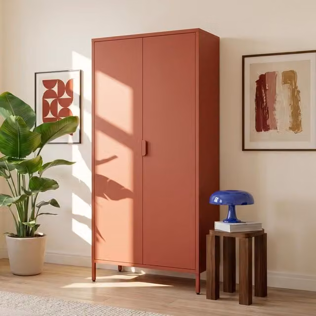 Armario industrial de metal Sicaan Thea con 2 puertas, 4 estantes y 2 barras para colgar, color terracota, Altura: 170 cm, Ancho: 80 cm, Profundidad: 45 cm