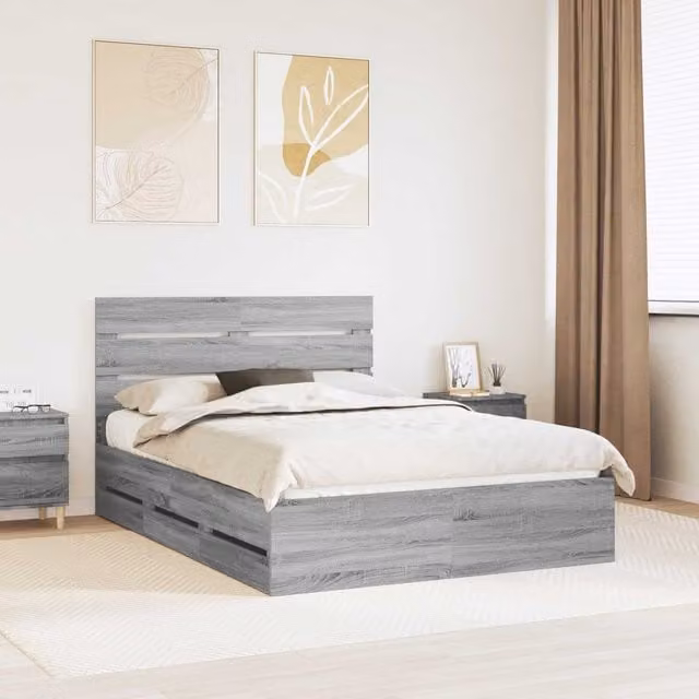 Estructura de cama moderna Maison exclusive en madera de ingeniería gris sonoma con cajones, An/P/Al: 160 x 200 x 163 cm