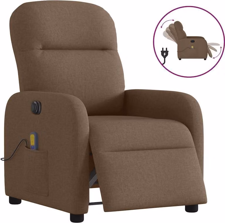 Sillón reclinable de masaje eléctrico Syfax en tela marrón