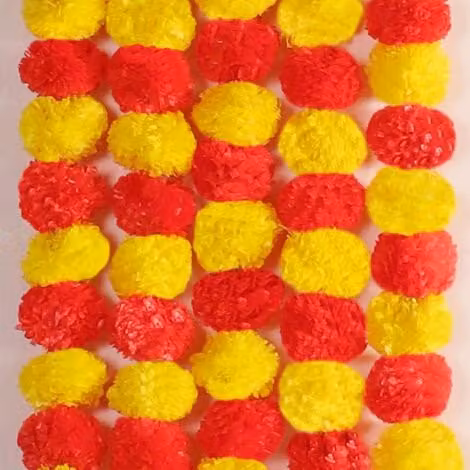 Pack de 5 guirnaldas de flores de caléndula artificial EAEILWF para decoración de bodas, Halloween y festivales, colores rosa, amarillo y multicolor, Longitud: 140 cm