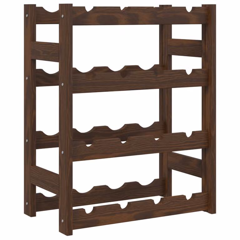 Botellero de pared vidaXL para 16 botellas de madera maciza de pino en color marrón