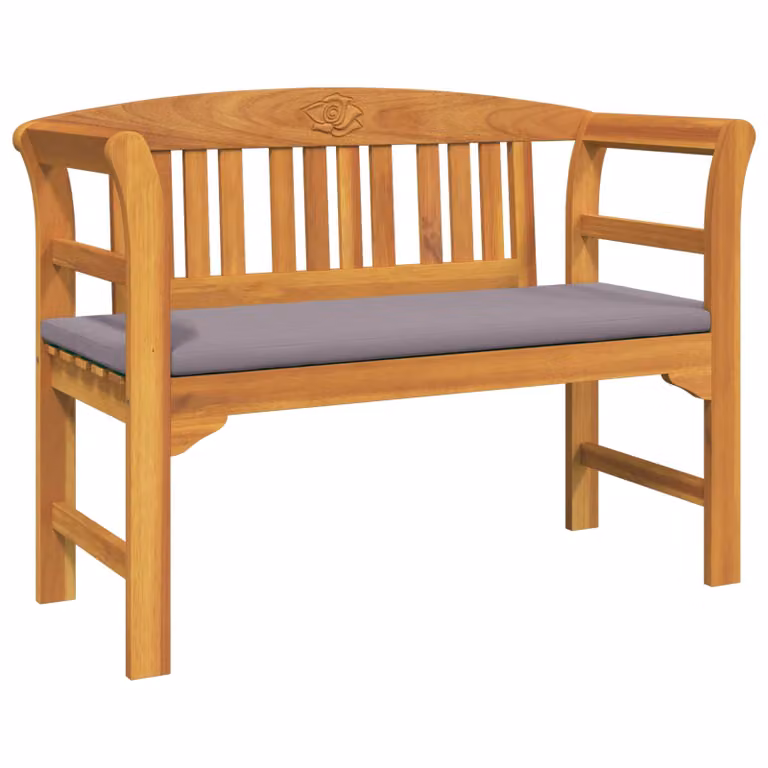 vidaXL Banco de Jardín de Madera de Acacia Sólida con Cojines, Color Marrón, An/P/Al: 114 x 46 x 82,5 cm