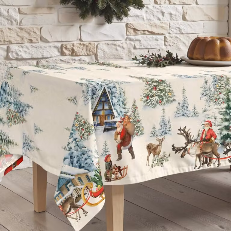 Mantel de Navidad Muare Home multicolor con diseño gráfico, repelente a las manchas y fabricado en algodón, An/P: 100 x 155 cm