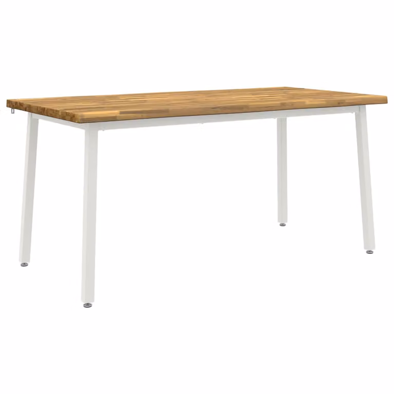 Mesa de comedor moderna vidaXL de madera de acacia con borde natural y color blanco, An/P/Al: 160 x 70 x 75 cm