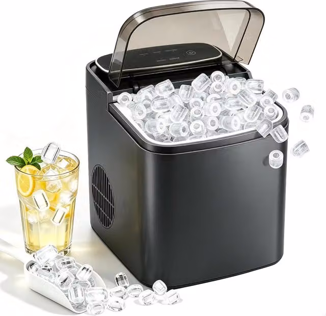 Máquina de hielo compacta y silenciosa Gbly con función de autolimpieza, capacidad de 14 kg en 24 horas, 2 tamaños de cubos y colores gris o negro
