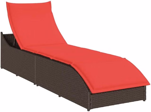 Tumbona plegable SYFAX de ratán sintético y metal con cojín resistente a la intemperie en color marrón y rojo