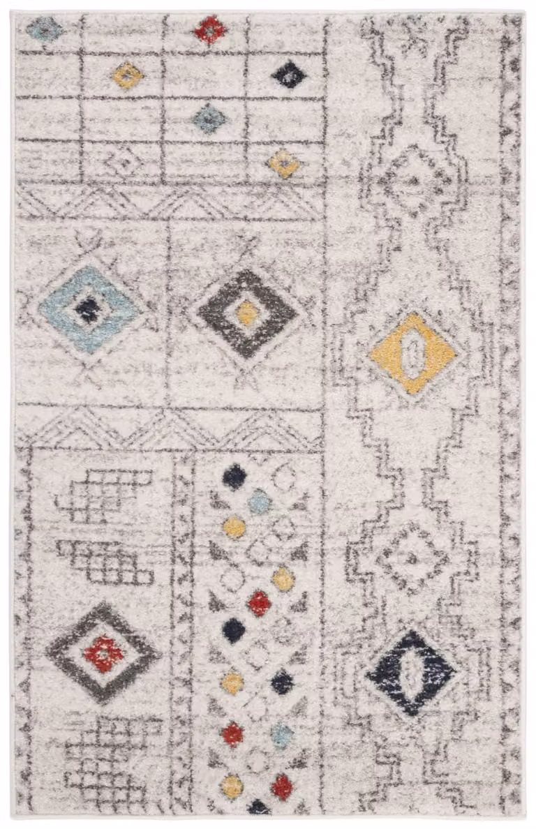Alfombra Safavieh de estilo boho marroquí tribal en polipropileno, multicolor gris y azul, An/P: 122 x 183 cm