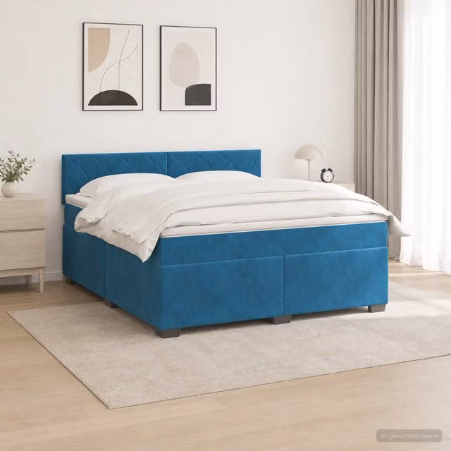 Cama Maison Exclusive con base tapizada en velvet, colchón híbrido, luz LED bajo la cama y puerto de carga USB, An/P/Al: 180 x 200 cm