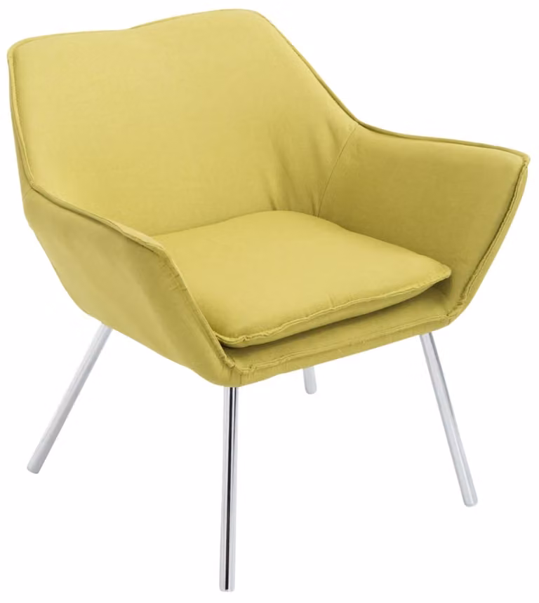 Sillón Lounge Caracas moderno con estructura de metal y asiento en tela verde con reposabrazos