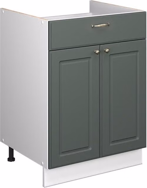 Mueble bajo para fregadero o placa Vicco Fame-Line estilo casa de campo en verde dorado y blanco con cajón y puertas de cierre suave, An: 60 cm, Al: 82 cm, P: 51,6 cm