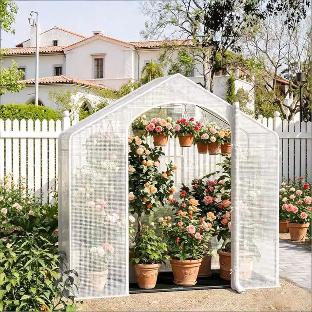Invernadero de jardín OKWISH con puerta de cremallera y ventana enrollable, color blanco, An/P/Al: 200 x 80 x 200 cm