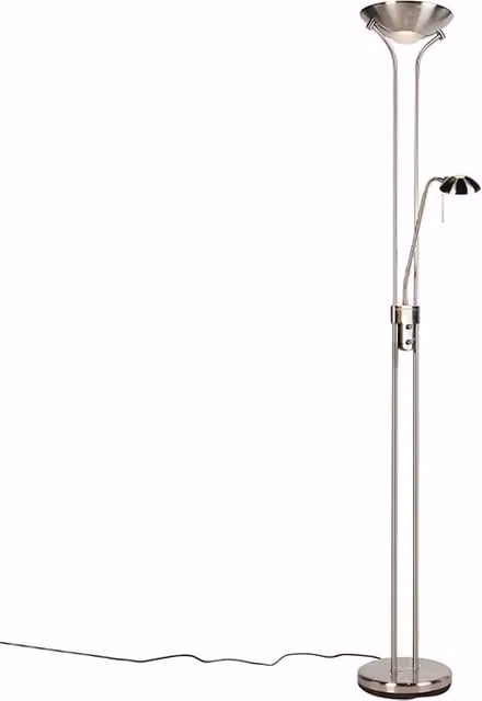 Lámpara de pie Qazqa Diva con brazo de lectura, LED integrada de 18W regulable, color plata, Altura: 180 cm