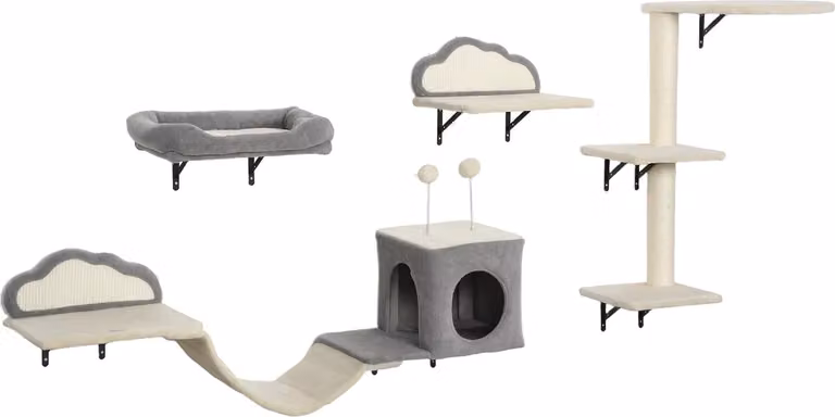 Juego de 4 rascadores de pared para gatos Northio de sisal y MDF en color beige y gris