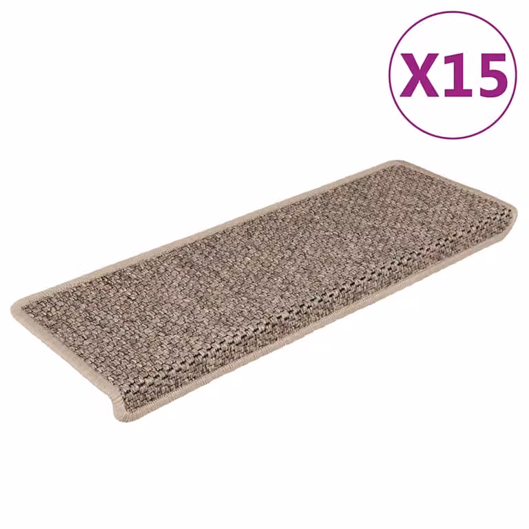 Set de 15 alfombrillas autoadhesivas para escalera vidaXL de sisal en color beige, An/P/Al: 65 x 21 x 4 cm