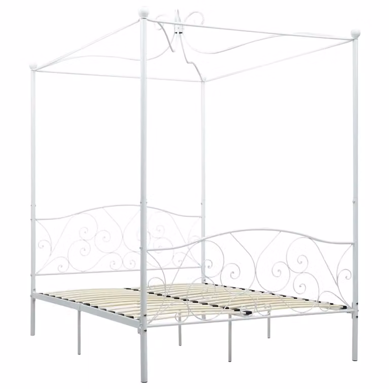 Estructura de cama con dosel vidaXL de metal en color blanco, An/P: 140 x 200 cm