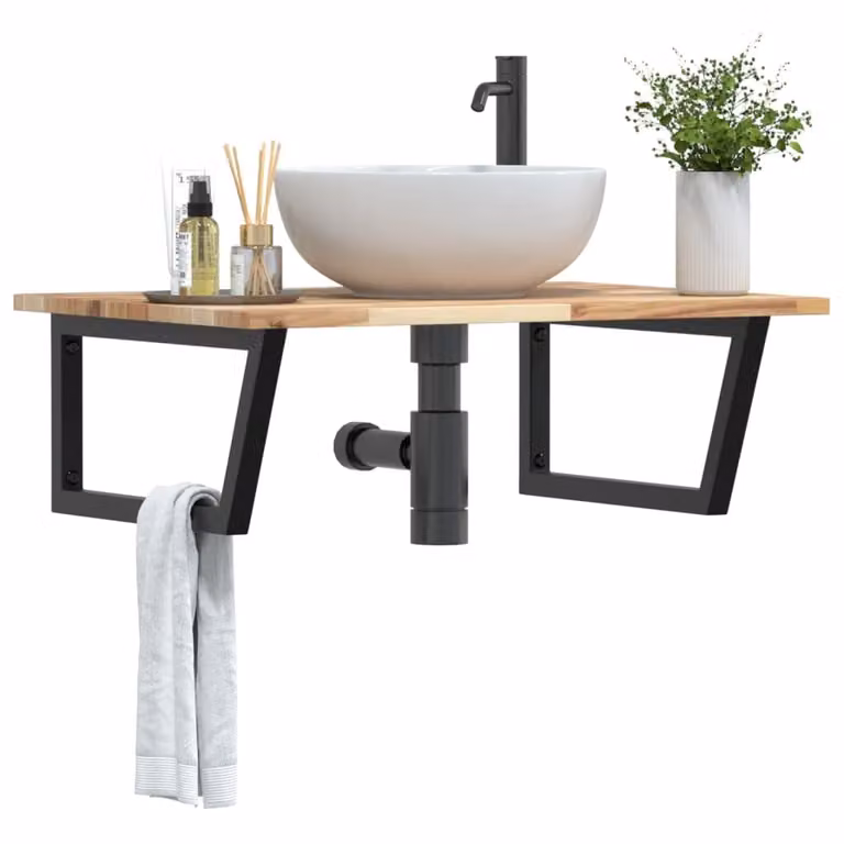 Estante de pared Syfax para baño o cocina en madera de acacia y metal color marrón