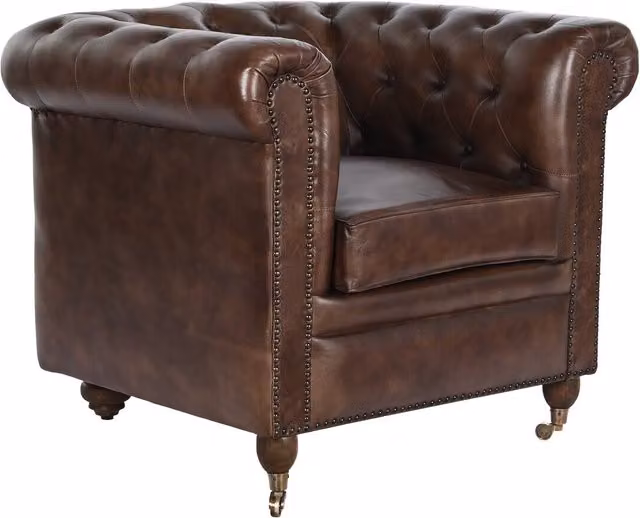 Sillón Chesterfield FIJALO de piel sintética en marrón oscuro, An/P/Al: 84 x 77 x 79 cm