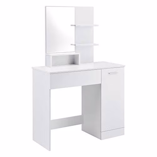 Tocador en.casa mesa de maquillaje con espejo y estantes en color blanco An/P/Al: 137.5 x 90 x 38 cm