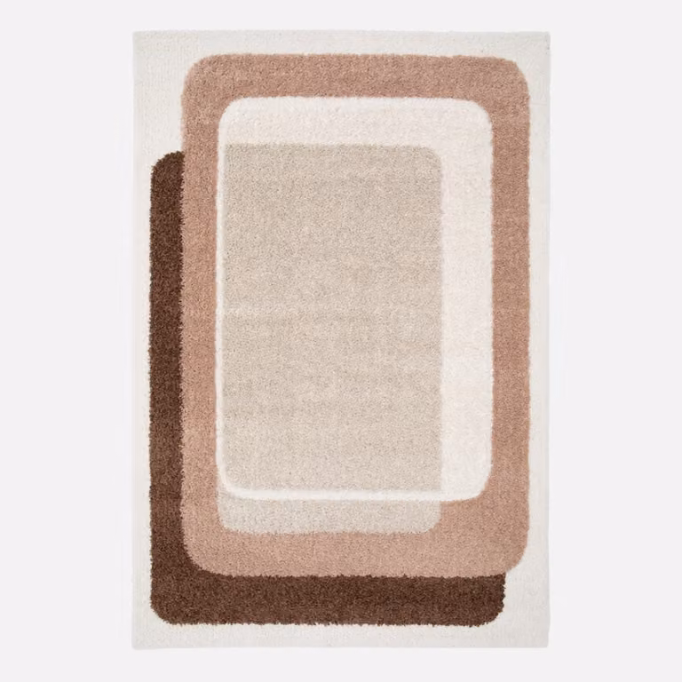 Alfombra interior moderna de Sweeek con diseño abstracto en marrón, rosa y beige, rectangular, An/P: 160 x 76,2 cm
