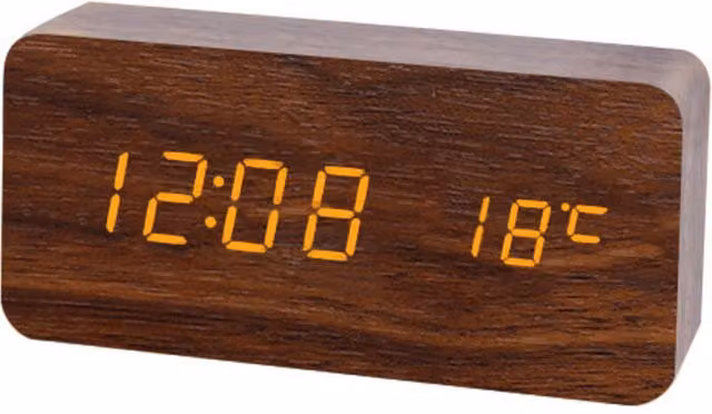 Reloj Despertador Digital LED de Madera XISRENS con Indicador de Fecha, Temperatura y Humedad en Color Marrón