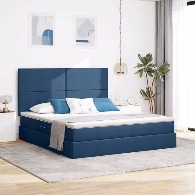 Cama con almacenamiento y colchón Maison Exclusive en color azul y negro, An/P/Al: 160 x 200 x 280 cm