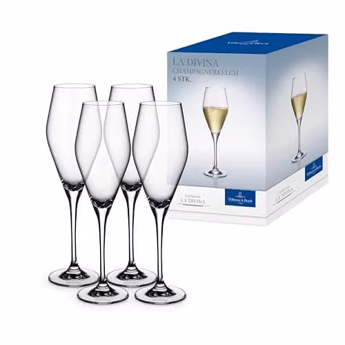 Set de 4 copas de champán La Divina Flauta de Villeroy & Boch en cristal transparente para cava o champagne