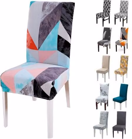 Set de 6 fundas elásticas para silla de comedor Lablanc, diseño moderno y lavable en multicolor y negro