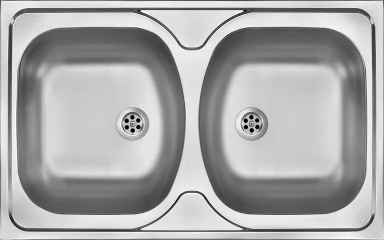 Fregadero de acero inoxidable DEANTE de 2 cubetas para encimera en color plata y blanco