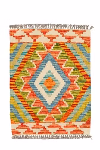 Kilim rústico multicolor hecho a mano de origen afgano por Galleriafarah1970, An/P: 55 x 44 cm