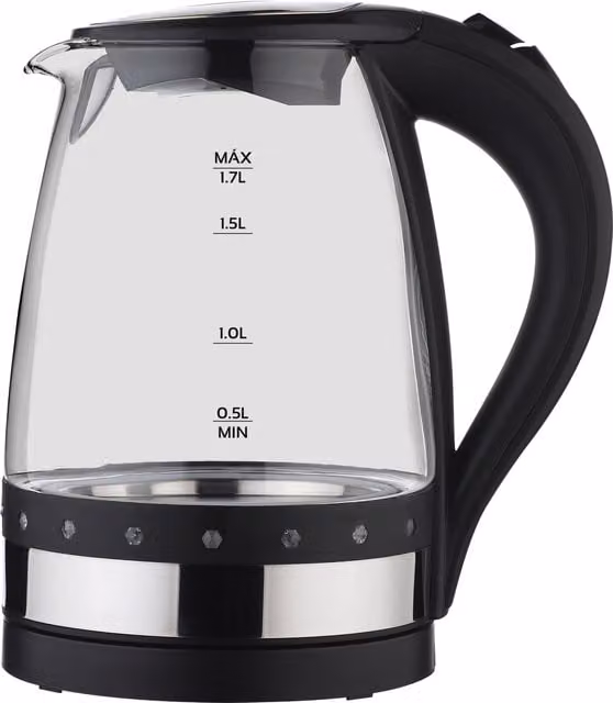 Hervidor de agua de cristal Kuken de 1,7 l y 2200 W en azul o negro
