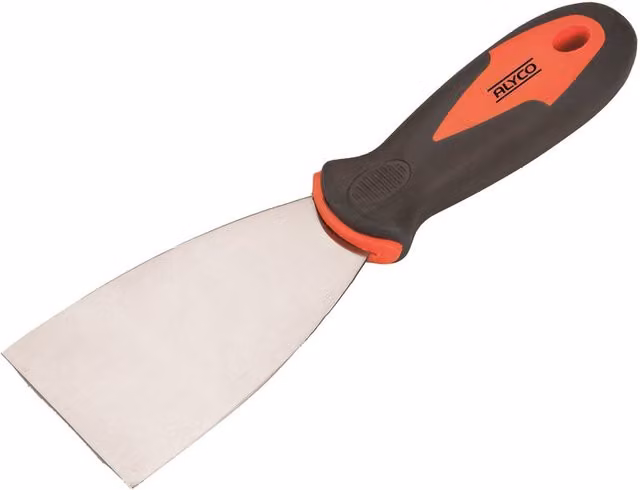 Espátula flexible de acero al carbono Alyco con mango bimaterial naranja de 100 mm
