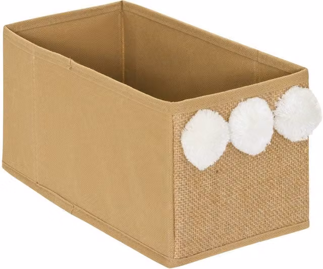 Caja de yute plegable Yuki de Atmosphera en color beige con detalle de pompón, An/P: 14 x 29 cm