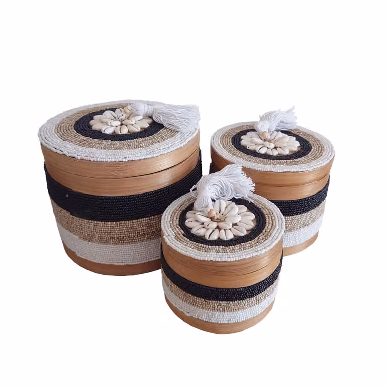 Juego de 3 cajas My Bliss Home de bambú y vidrio multicolor