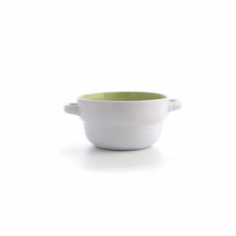 Set de 6 boles de sopa de cerámica Quid en blanco y verde de 50cl cada uno