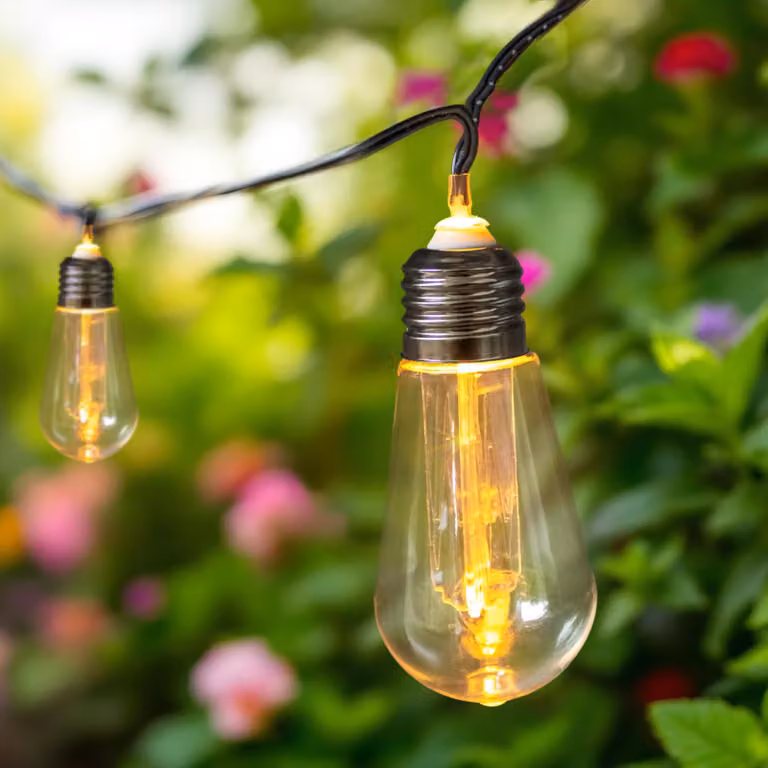 Guirnalda de luces LED Spetebo con 10 bombillas transparentes de luz blanca cálida, cable negro de 4,5 m, con temporizador y adaptador de corriente, resistente al agua IP44