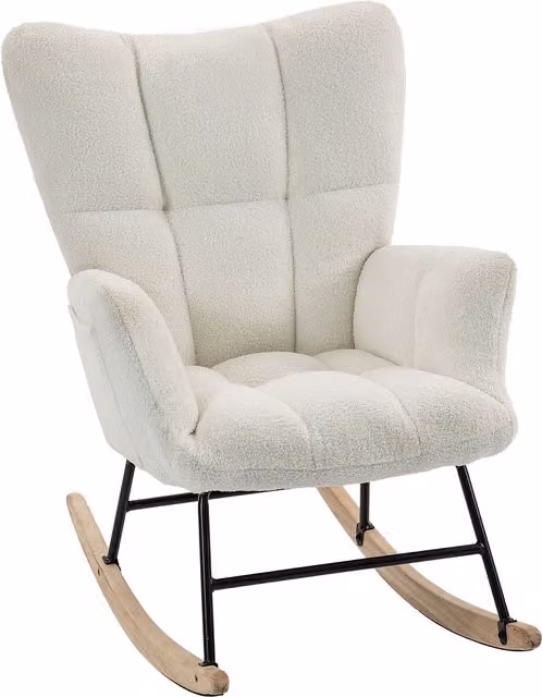 Mecedora acolchada HOMCOM con respaldo alto y bolsillos laterales en terciopelo teddy blanco crema para tu salón