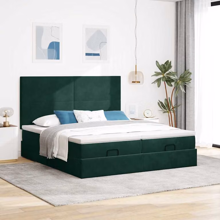Estructura de cama otomana con base abatible vidaXL tapizada en terciopelo verde de 90 x 200 cm