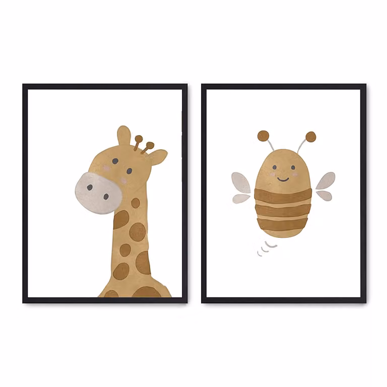 Set de 2 pósteres de ilustración animal print de Poster Lab, multicolor con marco negro, An/Al: 50 x 70 cm