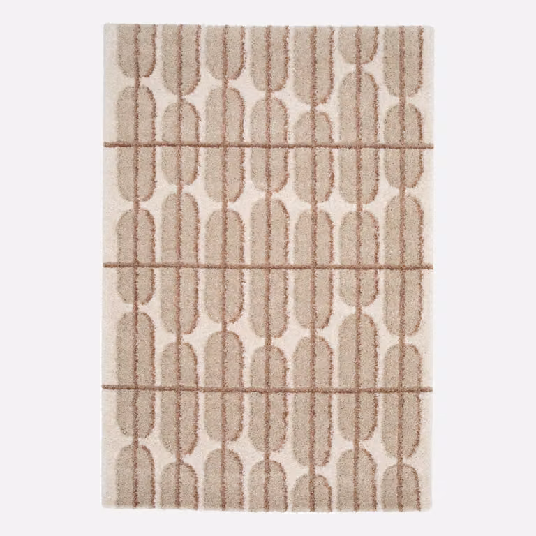Alfombra interior abstracta moderna Sweeek multicolor en tonos beige y rosa, An: 200 cm, Al: 76,2 cm