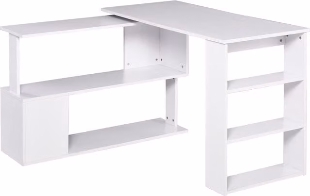 Mesa de ordenador esquinera giratoria 360 grados Homcom en color blanco con estantes para oficina o dormitorio An/P/Al: 110 x 70 x 74.5 cm