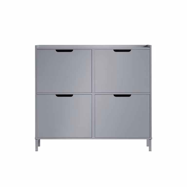 Zapatero estrecho Sobuy con 4 solapas abatibles en color gris, An/P/Al: 100 x 19 x 90 cm