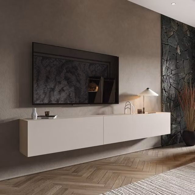 Mueble de sala modular DMORA Parete Gava con estantes y puertas abatibles, color beige, An/P/Al: 150 x 40 x 41 cm