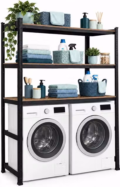 Estantería para lavadora Relaxdays con estantes regulables, de metal y MDF, color negro y marrón, An/P/Al: 120 x 60 x 180 cm