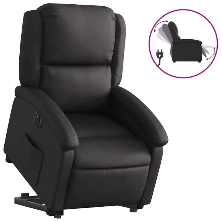 Sillón reclinable eléctrico elevable vidaXL en cuero auténtico negro para mayores