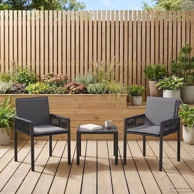 Set de 2 sillas de jardín modernas vidaXL de ratán sintético con cojines en negro y gris