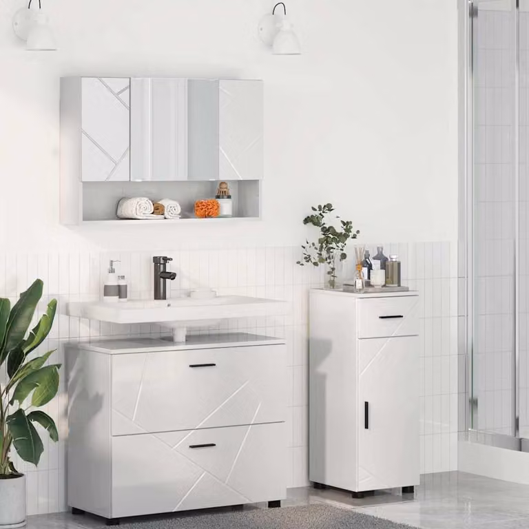 Prolenta Juego de muebles de baño moderno de 3 piezas en blanco brillante, An/P/Al: 76,5 x 35 x 64 cm